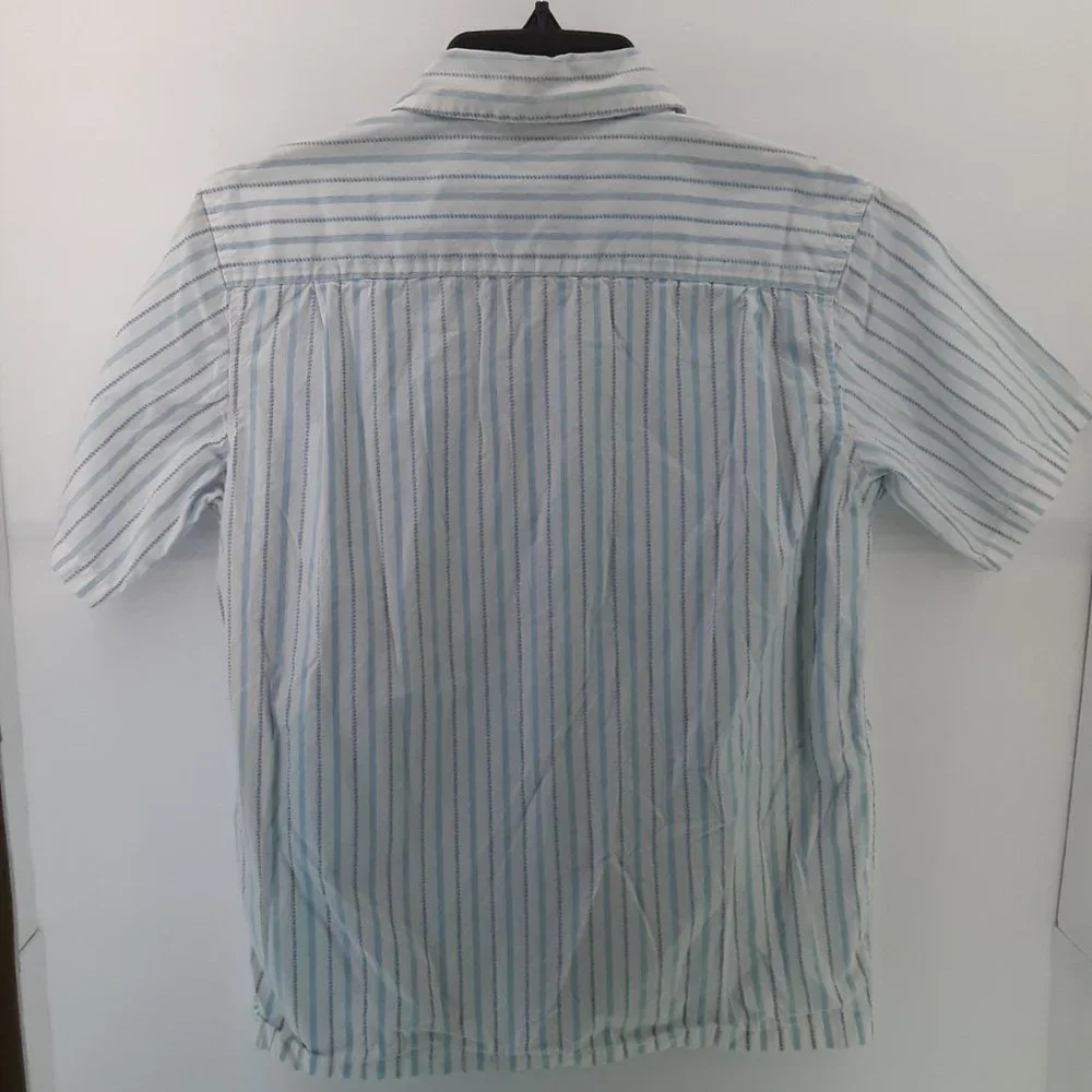Gap Kids Boys Short Sleeve Button Up Shirt | Stiped | White/Blue | Size Large 10